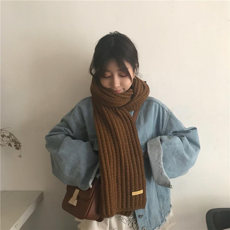 Coarse Knitted Scarf Women's Winter Korean Versatile Thick Warm Scarf Student Solid Color Scarf