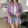 Summer Sun Protection Shirt Lapel Long Sleeve Button Down Shirt Pearlescent Chiffon Sunscreen Jacket Cover-up Outerwear
