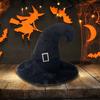 Velvet Witch Hat with Mysterious Button Design Wide Brim Solid Color Halloween Cosplay Hat Witch Costume Accessory