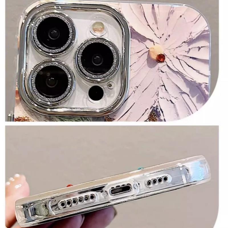 Роскошный чехол для iPhone 16 Pro Max с блестками, цветами и лазерным узором, с чистой рамкой, защитная крышка для объектива для iPhone 13 14 15 16