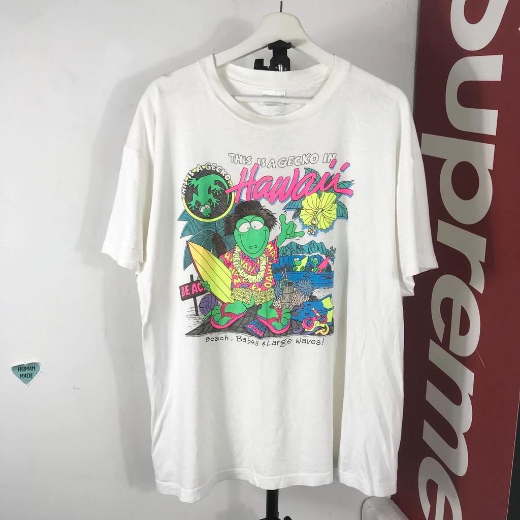 Vintage 90s gecko on hawaii shirt / arT shirt / someday in hawaii / surfwear / gecko surf shirt size XL