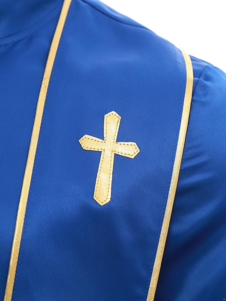 Мужской костюм священника мантия стойка воротник длинный рукав молния спереди золотой крест ряса облачения католический Хэллоуин косплей