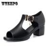 Back Hollow High Heeled Sandals Women's Faux Leather Soft Leather Peep Toe Thick Heels Retro Roman Style Spring Summer