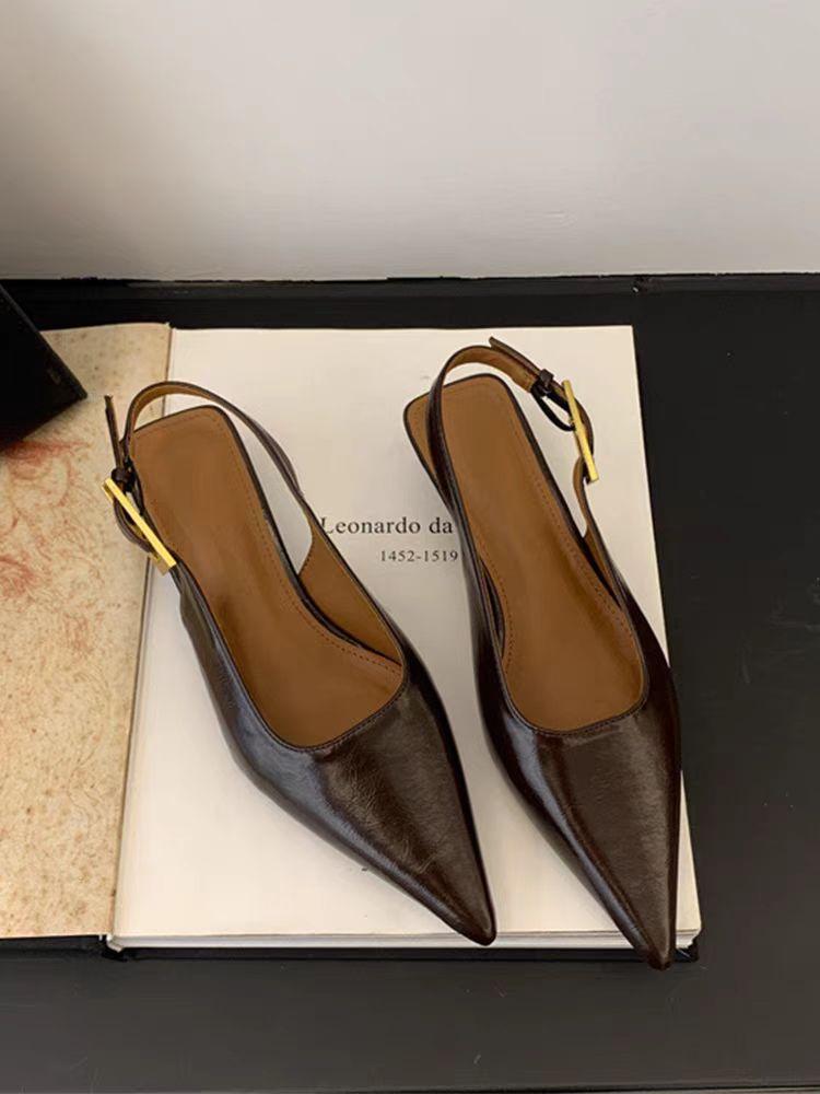 Простые туфли из мягкой кожи, очень тонкие, на низком каблуке, темпераментные, с сумкой на носке, 2025, повседневные, с тройным ремешком сзади, одинарные туфли, остроносые, маленькие кожаные туфли