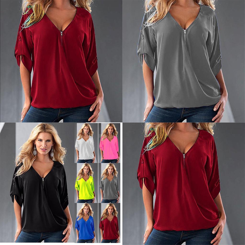 Relaxed Fit Polyester Long Sleeve Vneck Shirt For Women With Spliced Pattern Perfect For Spring