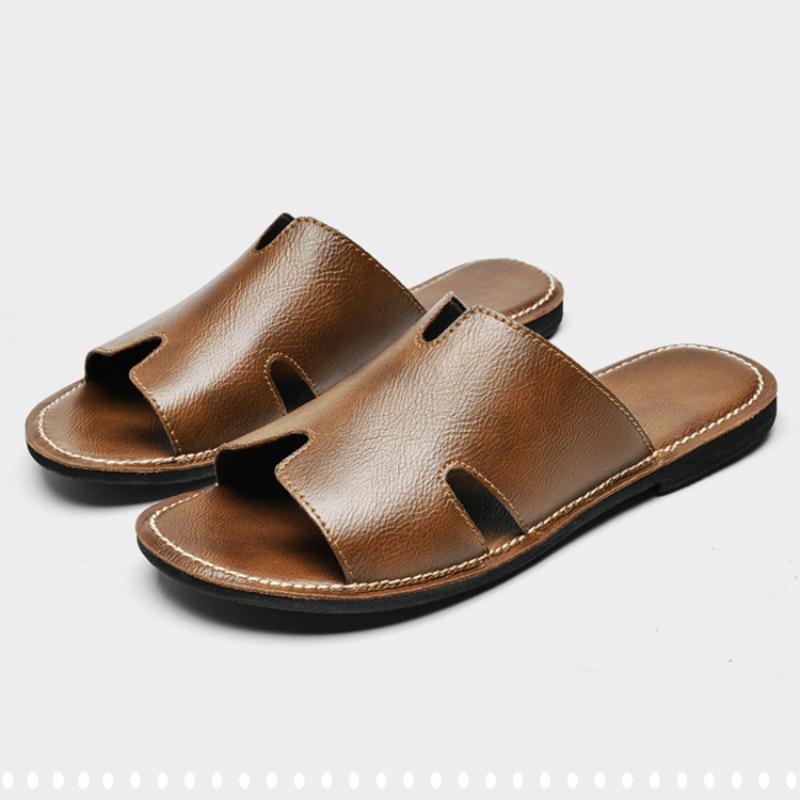 2025 New Designer Men Genuine Leather Slipper Summer Fashion Slides Simple Sandals Comfortable Cool Beach Shoes