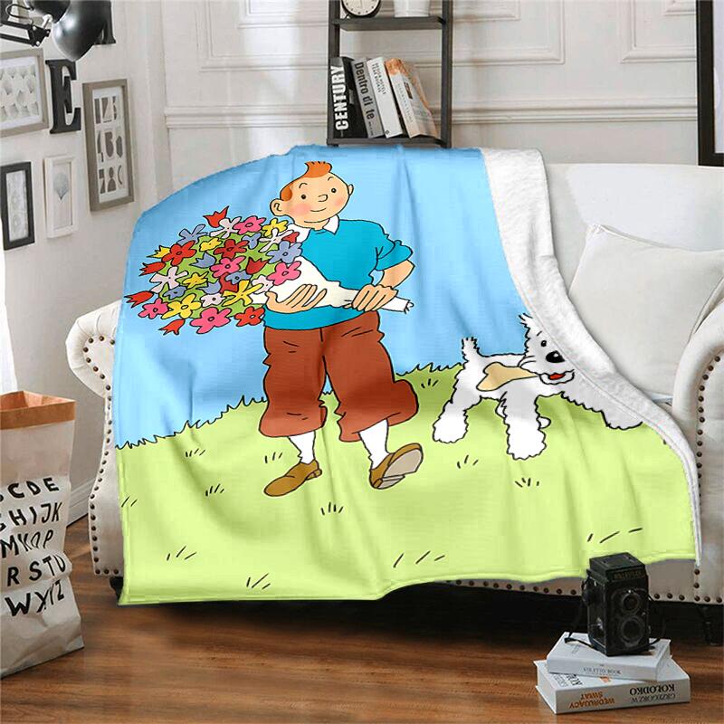 1pc Blanket The Adventures of Tintin2 Print Design, Lightweight Blanket for Sofa, Bed- Soft &Warm, Gift for All Seasons like Christmas, Halloween