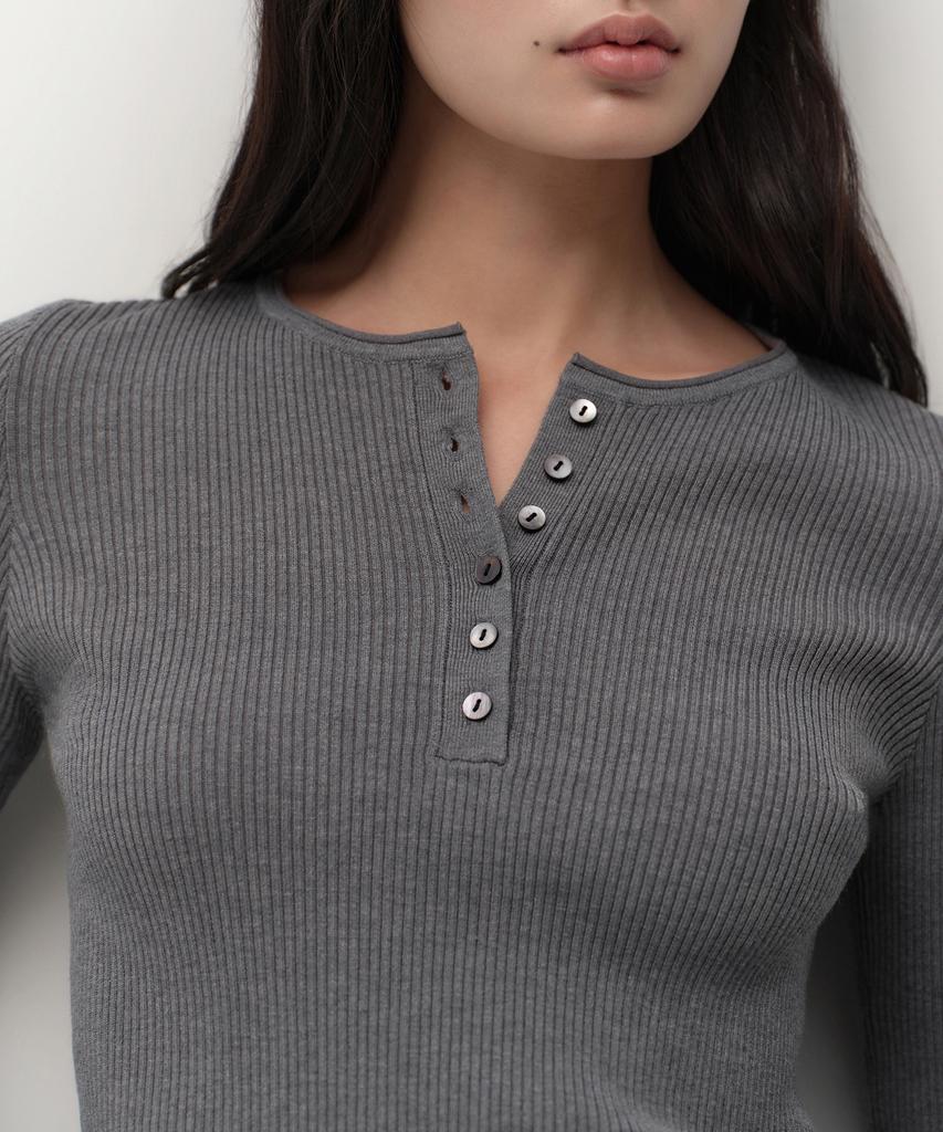 MUSINSA STANDARD WOMAN Women'S Ribbed Slim Henley Neck Knit [Medium Grey]