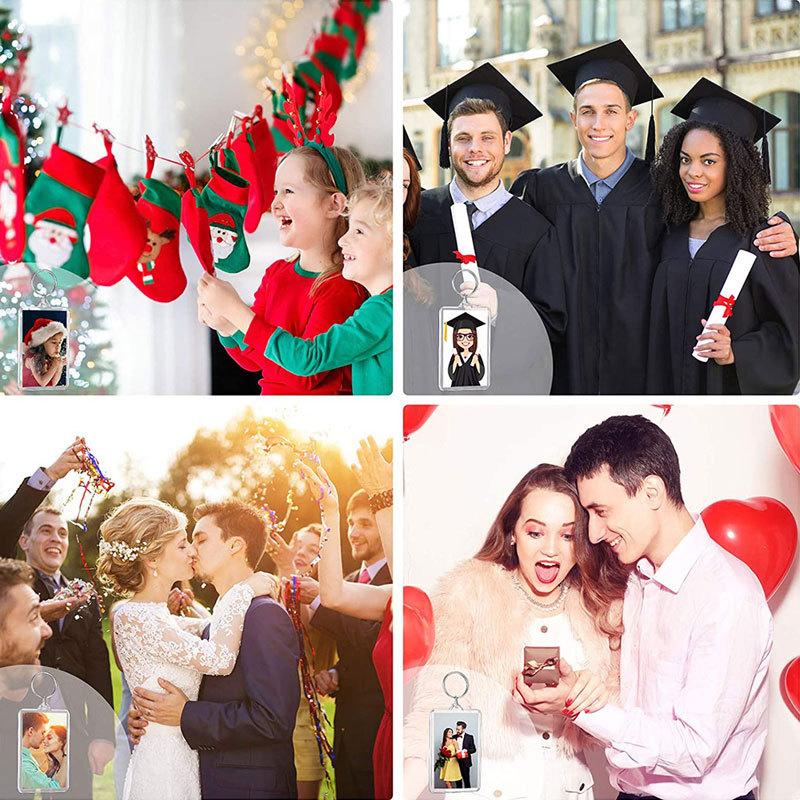 5Pcs Blank Photo Frame Keychain Clear Acrylic Keyring Insert Photo Split Key Pendant Diy Key Holder Couple Anniversary Gifts