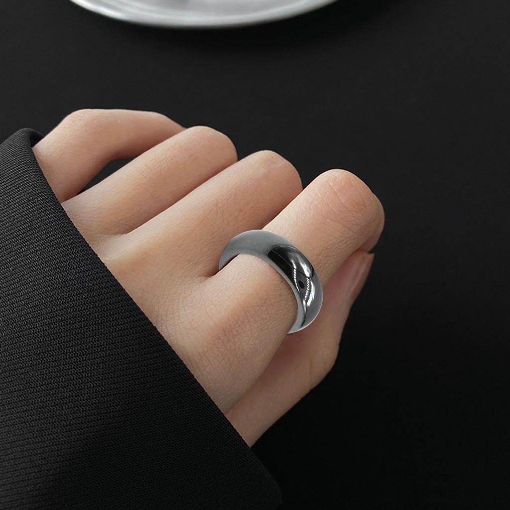 Simple Flat Magnetic Hematite Width Finger Unisex Ring