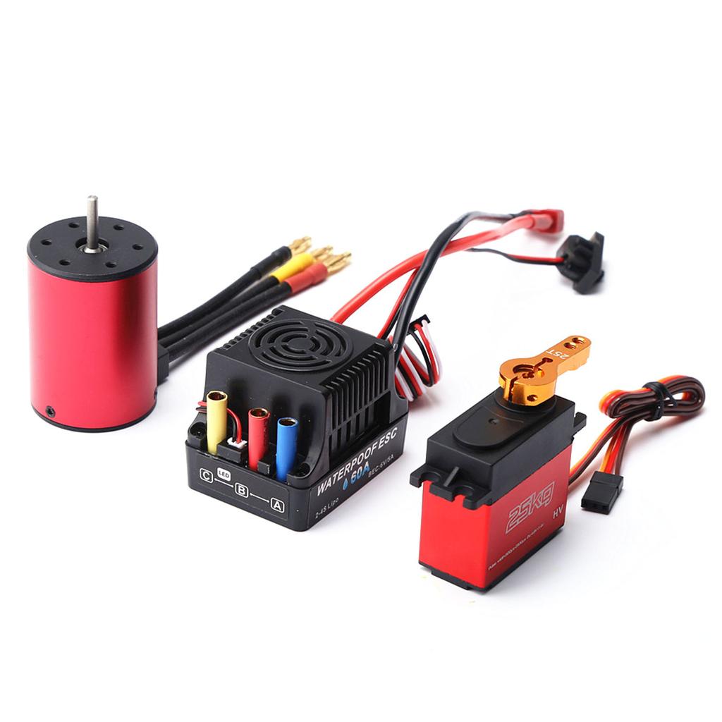 5200KV Brushless Motor 3650 Waterproof Motor with 60A Brushless ESC 2 4S Lipo 25KG Digital Servo for 1 8 1 10 RC Car