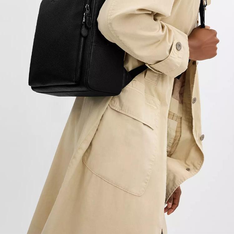 Coach Gotham 29 Модный Минималистичный Рюкзак на Молнии из Кожи с Текстурой 'Галька' Большой Женский рюкзак Черный CR760-BLK