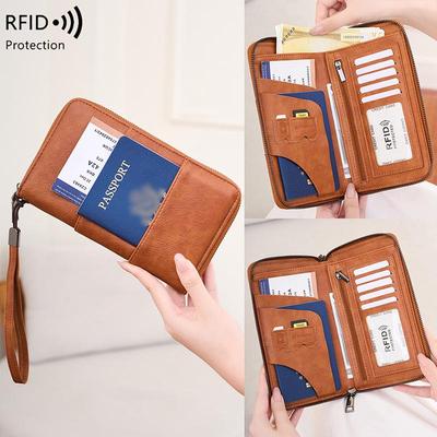 RFID Антимагнитный кошелек для паспорта на молнии: Многофункциональный держатель для ID и билетов
