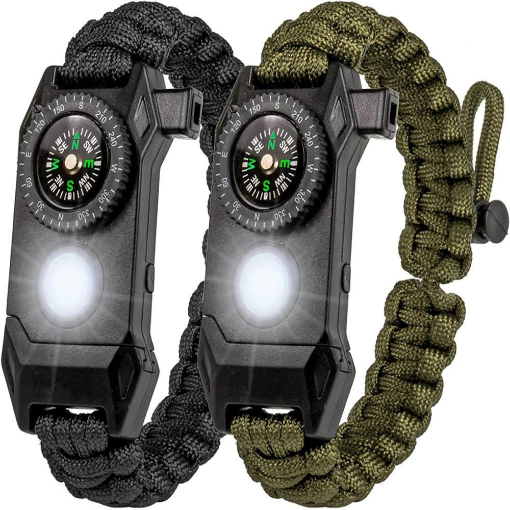 Men Outdoor LED Light Survival Compass Umbrella Rope SOS Bracelet Emergency Rescue Wristband Compass Sport Whistle Bracelets