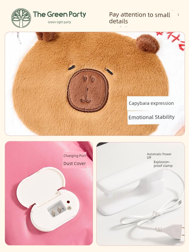 Theegreenparty Khaki Capybara Apple Dolphin Electric Hot Water Bag Explosion-Proof Heating Pad Cute for Girls Hand Warmer