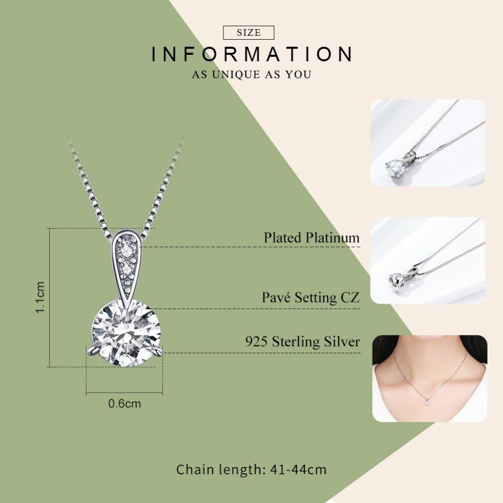 BAMOER Authentic 925 Sterling Silver Clear CZ Radiant Dazzling Minimalist Pendant Necklace