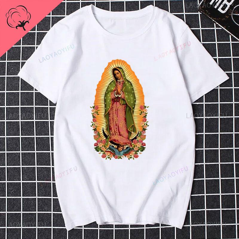Our Lady of Guadalupe Virgin Mary The Madonna Religious Graphic Tshirt Summer Unisex Women Short Sleeve O-Neck Streetwear Tops