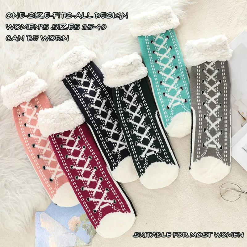 Women Thermal Fluffy Sock Christmas Gift Winter Warm Plush Non Slip Home Sleeping Soft Female Floor Thermal Slipper Sock Zipper