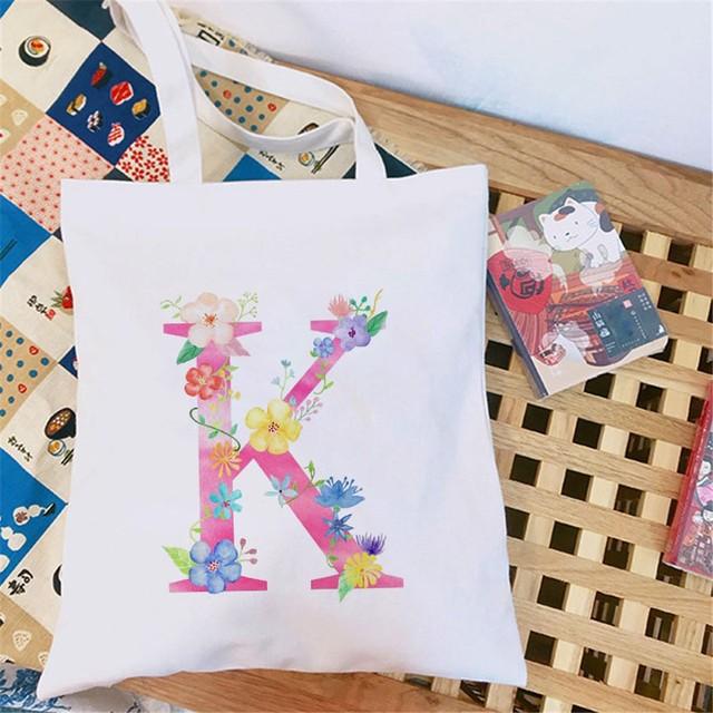 Женская холщовая сумка-шоппер Классический принт 26 букв английского алфавита Белая студенческая сумка-тоут Сумка-шоппер на плечо женская Сумка-тоут Харадзюку