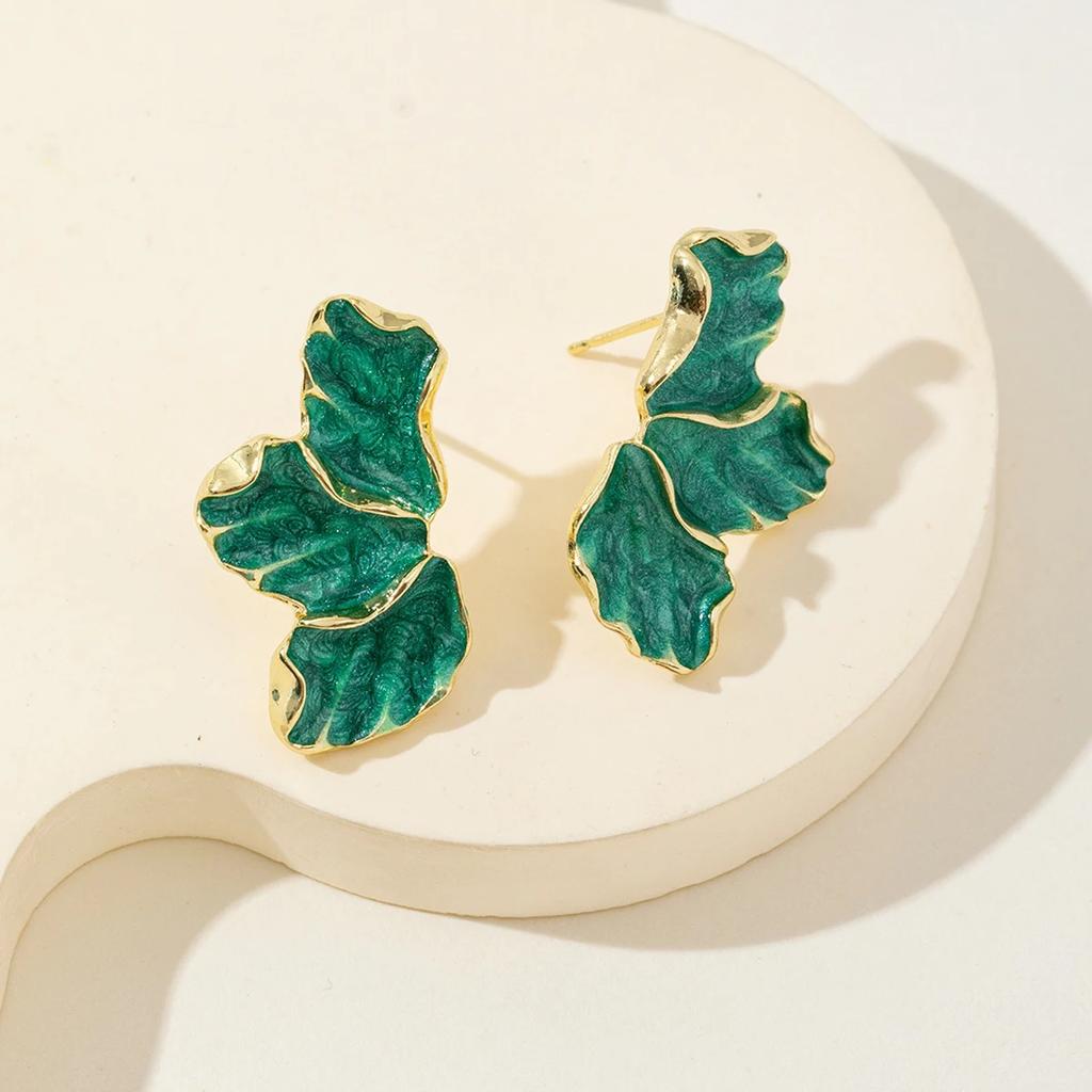 Hibiscus Dropped Glaze Flower Stud Earrings for Women Girl French Vintage Accessories Wedding Romantic Jewelry Gifts