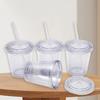 1 Set 12OZ/350ml Straw Cup Double-layer Reusable with Lid Travel Clear Ice Coffee Mug Office