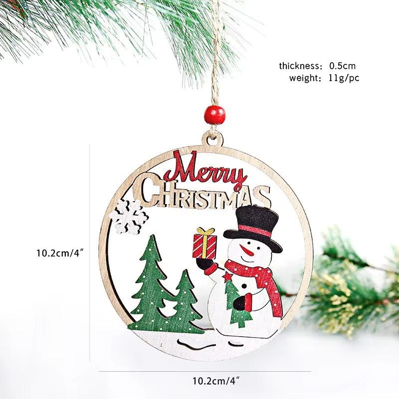 1/4 Piece Christmas Pendant Christmas Decoration Wooden Pendant Hollow Decoration Santa Claus Label Christmas Wooden Pendant