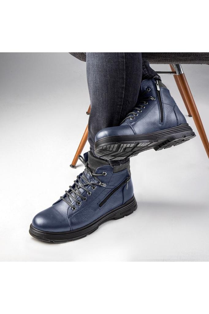 Men's Fashion Genuine Leather Flat Heeled Boots Bootie Ankle Lace Up Rubber Sole Boots Zipper Boots Shoes