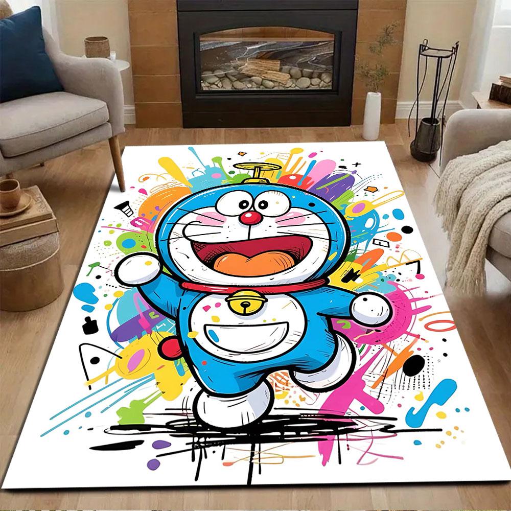 Colorful Cartoon Robot Cat Design Patterned carpet, non slip mat suitable for living room and bedroom sofas