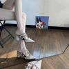 New Nude Patent Leather Thick Heel High Heel Bag Head Half Slippers Women Wear Versatile Rivets Pointed Cool Slippers Summer