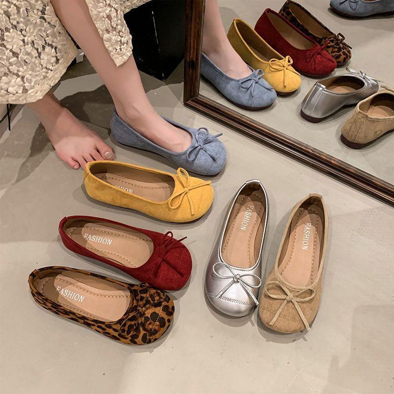 Небольшое горлышко с плоским дном бантиком матовый бархат круглая голова туфли нежные маленькие ароматные балетки с мягкой подошвой осень 2025 новые модели