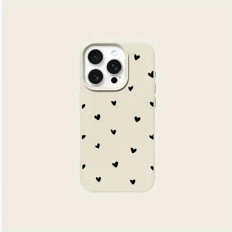 Милый черный чехол-сердечко с текстурой личи для iPhone 17 Air 16 e 15 14 13 12 11 Pro Max Plus SE, мягкий чехол
