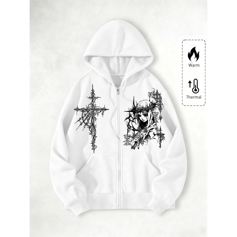 Мужская повседневная модная толстовка с капюшоном на молнии с принтом в уличном панк-стиле