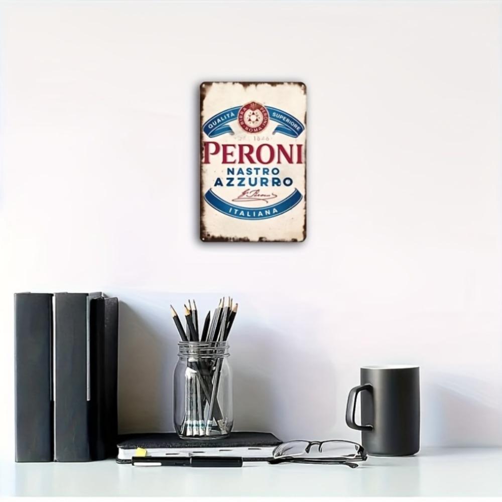 Peroni Nastro Azzurro Vintage Metal Sign - 8x12" Italian Beer Tin Plaque, Rustic Wall Decor for Bar Home, Weather-Resistant