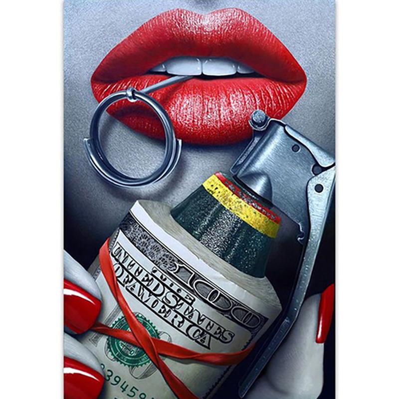 Full Round DIY 5D Diamond Painting Red and Black Diamond Embroidery Cross Stitch Woman Rhinestone Mosaic Home Decoration