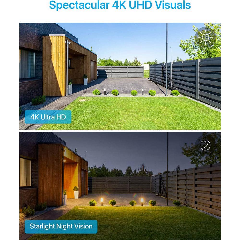 8-канальная 4K UHD 8-мегапиксельная система видеонаблюдения с PoE NVR с 4 проводными камерами-прожекторами, цветным ночным видением, двусторонней аудиосвязью