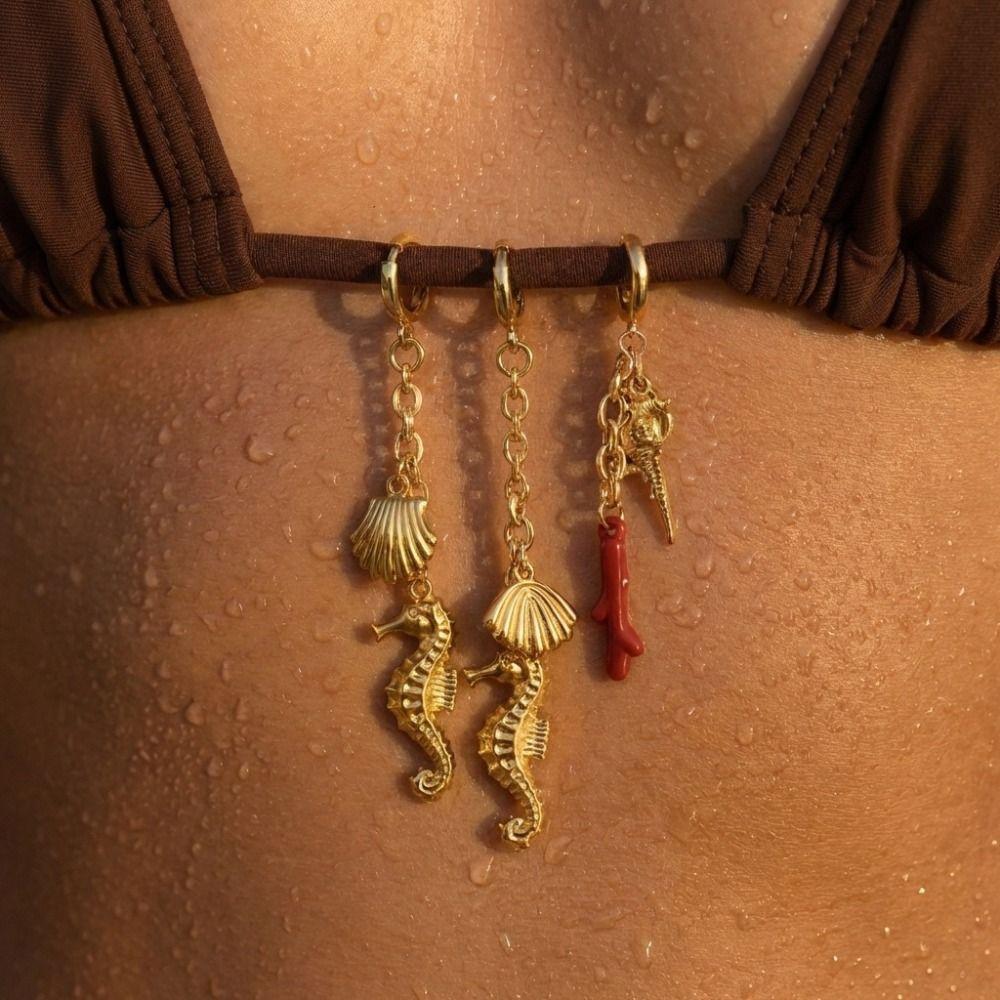 Pearl Fish Conch Key Chain Hanger Bikini Pendant Lovely Body Jewelry Vacation