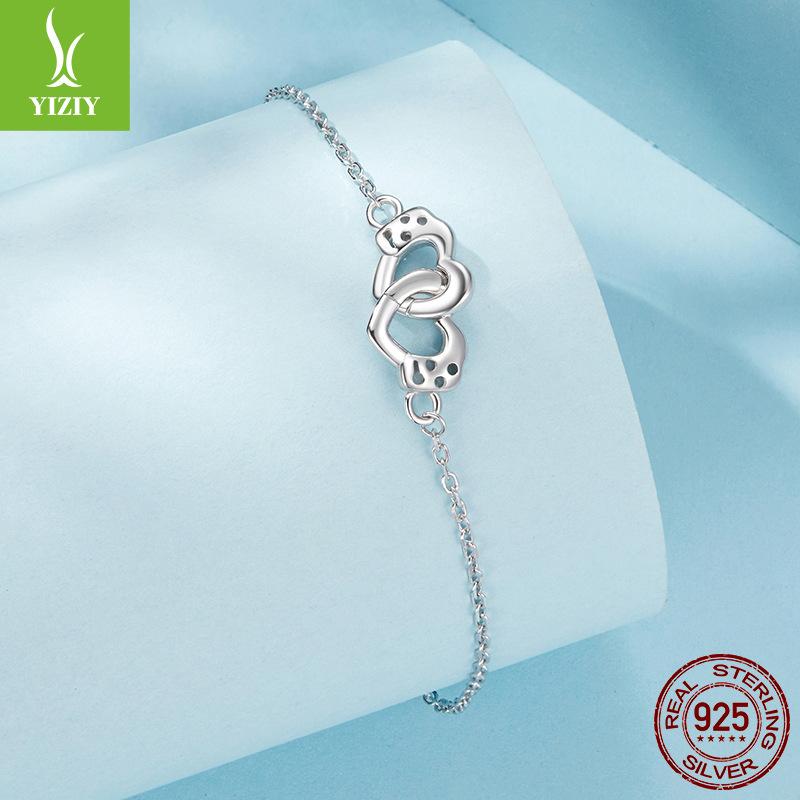 Браслет из стерлингового серебра 925 пробы «Двойная любовь», ювелирное украшение для женщин, изысканный браслет из стерлингового серебра с переплетением любви