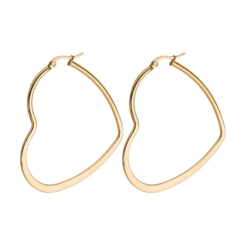 Fashion Heart Stainless Steel Big Hoop Earrings for Women 30 To 60mm Statement Simple Party Girl Gift Jewelry