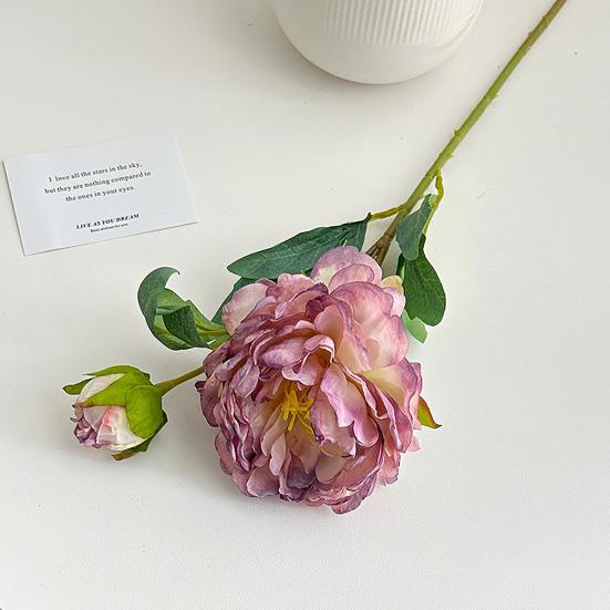 24" Artificial Peonies Flowers Faux Silk Peony Flower Fake Long Stem for Vase Floral Arrangement