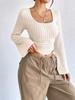 2024 Spring/Summer Women's Square-Neck Ribbed Flare Long-Sleeve T-Shirt