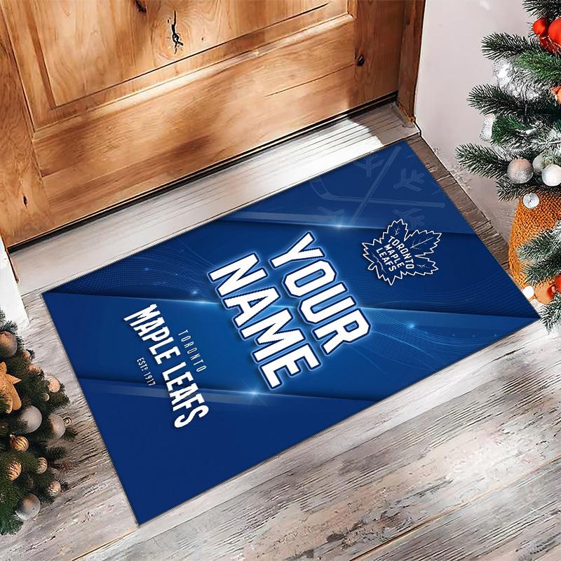 Toronto Maple Leafs Crystal Velvet Rug, Custom Name Text Personalized Non‑Slip Floor Mat for Home Decor Gift