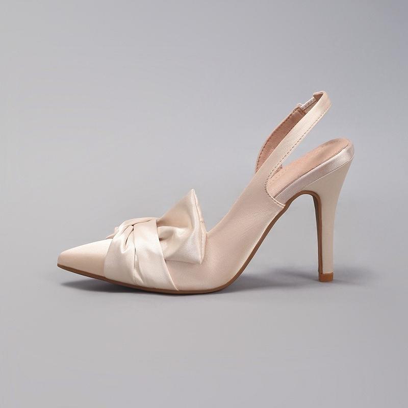 Модный бренд Роскошный атлас 2025 Туфли на высоком каблуке для дам Элегантный бантик Острый носок Неглубокие Свадебная вечеринка Выпускной Женские туфли-лодочки