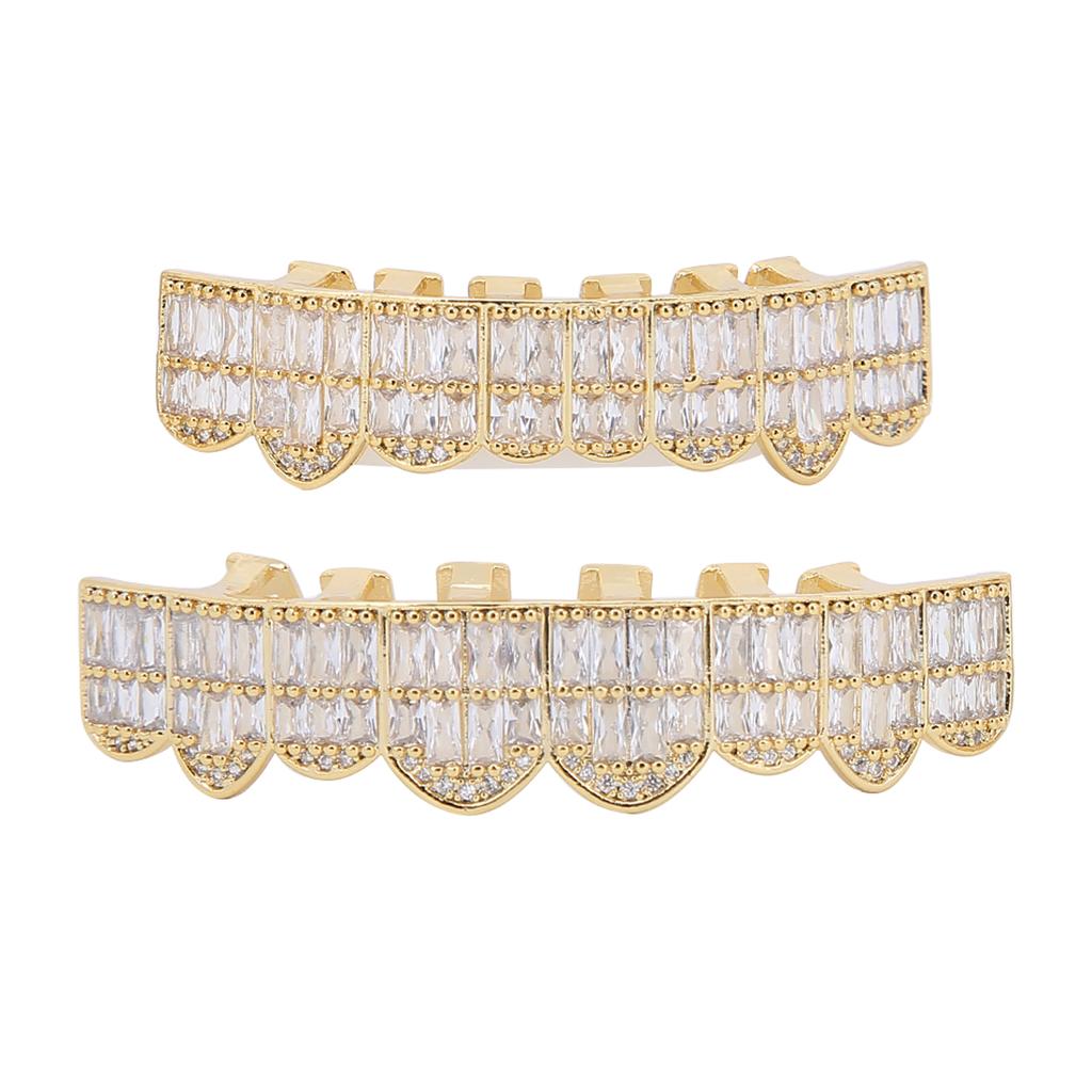 GoldPlated Brass Hip Hop False Teeth Set Halloween Festival Teeth Decoration Brace(Gold )