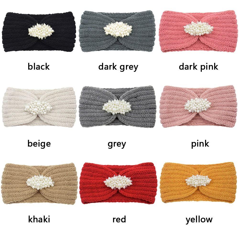 Жемчужный подогреватель ушей Вязание крючком Вязание спицами Тюрбан Повязка на голову Широкая повязка на волосы Вязаные повязки на голову