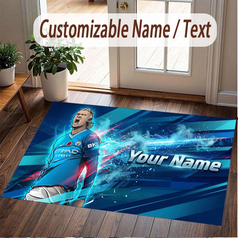 Custom Rug Erling Haaland Pattern Print Name Text Soft Non‑Slip Floor Carpet for Home Indoor Decoration