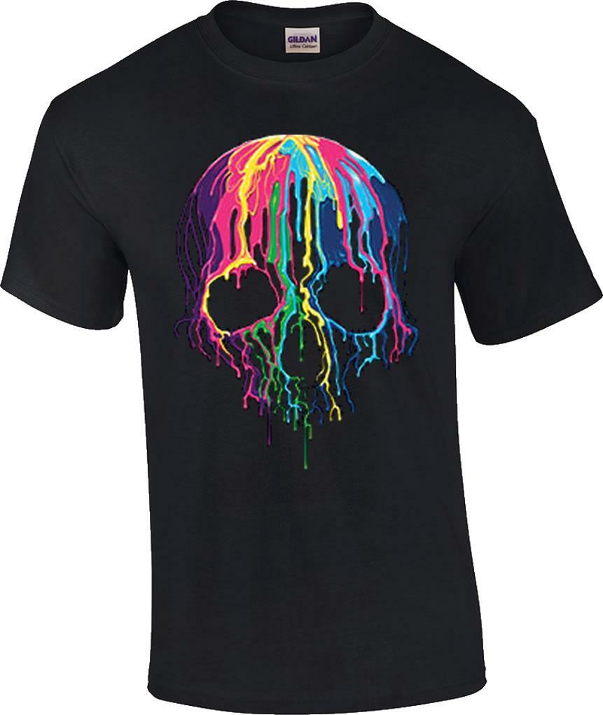Neon Melting Skull Neon Skull Dripping Party T-Shirt