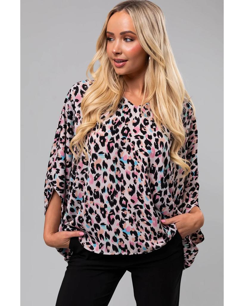 Azura Exchange Блузка большого размера с разноцветным леопардовым принтом и V-образным вырезом