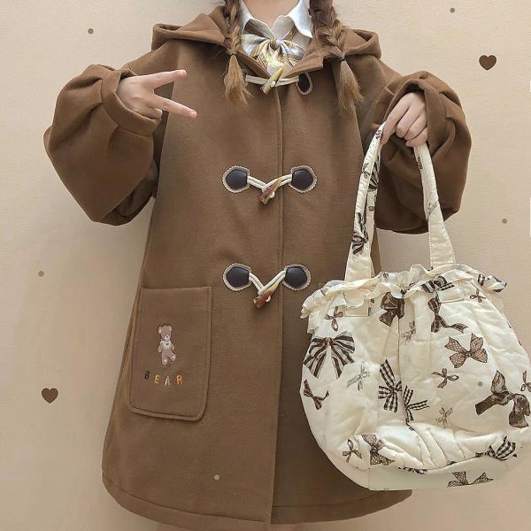 College Style Japanese Cute Coat Medium Long Ox Horn Buckle Student JK Coat Camel Winter Coat