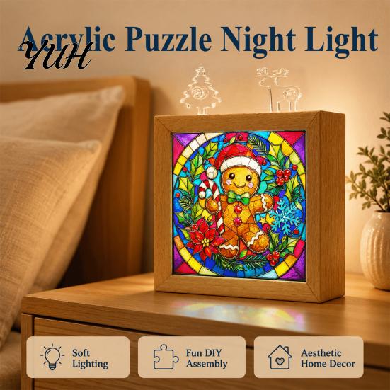 Desktop Light for Living Room DIY Acrylic Puzzle LED Night Light, Hand Assembled Christmas Tree Jigsaw Lamp, Creative Decorative Desk Bedroom And Home