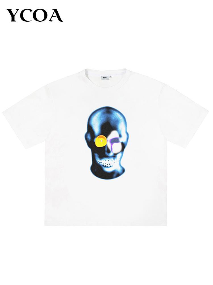 Men TShirt Cotton Skulls Graphic Summer Tops Harajuku Tees Short Sleeves Vintage Print Oversized Y2k Streetwear Unisex Clothing